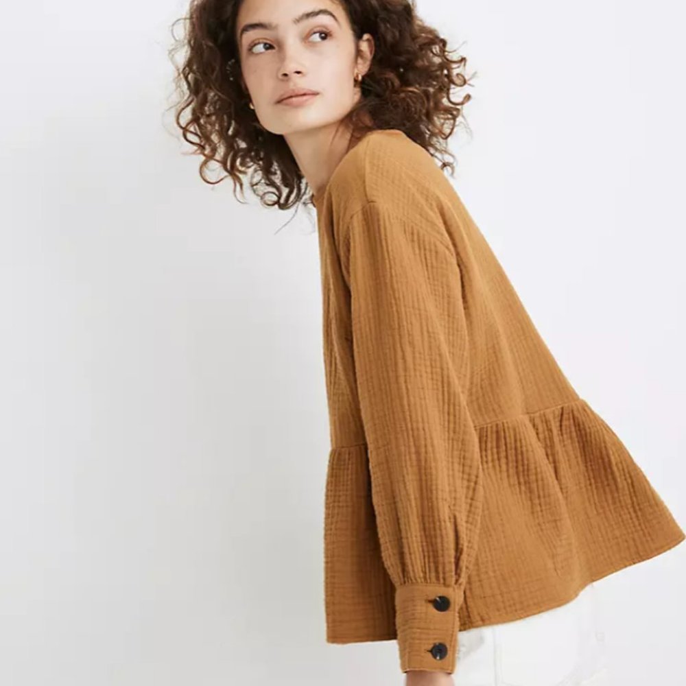NWT Madewell Gauze Button Back Peplum Top